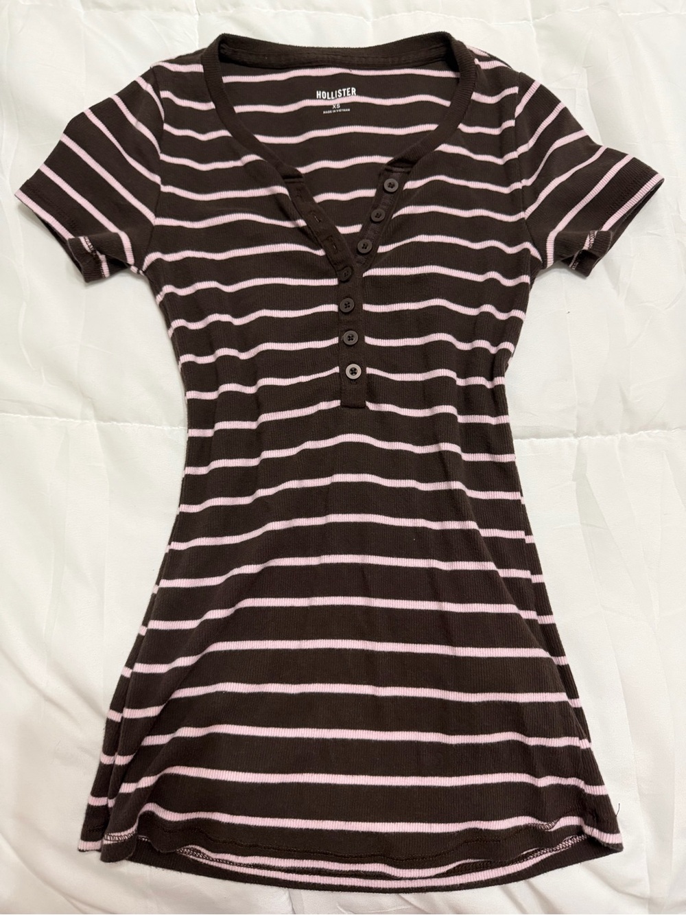Hollister Brown & Pink Striped Henley Mini Dress